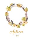 Set of red and yellow autumn watercolor leaves and berries, hand drawn design foliage elements decoration.