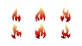 Set of red and yellow fire icons isolated on white background. Vector flames Royalty Free Stock Photo