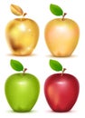 Set of red, yellow, green and gold apple on white background Royalty Free Stock Photo