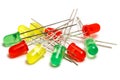 Set of red, yellow and green LED diodes on a white background