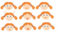 A set of redhead girl faces. Emotions of the child.