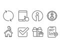 Refresh, Tablet pc and Headhunting icons. Surprise package, Checkbox and Report checklist signs. Royalty Free Stock Photo