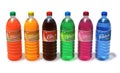 Set of refreshing drinks in plastic bottles
