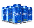 Set of refreshing soda drinks in metal cans