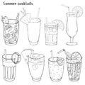 Set of refreshing summer drinks. Silhouettes of different cocktails and juices in glass cups. Royalty Free Stock Photo