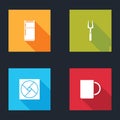 Set Refrigerator, Barbecue fork, Ventilation and Coffee cup icon. Vector