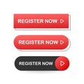 Set Register now button. Internet icon. Pointer click icon. Vector stock illustration. Royalty Free Stock Photo