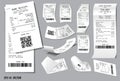 Set of register sale receipt or cash receipt printed on white paper concept.