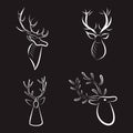 Set of reindeer white heads on black background Royalty Free Stock Photo