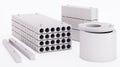 Set of reinforced concrete products on a white background