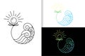 Set relaxation logo in the form of ocean waves and sunflowers line art