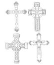 Set of Religious Crosses Doodles Hand Drawn Lineart Illustration Christian Jesus