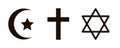 Set of religious symbols. Christianity Judaism Islam