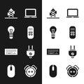 Set Remote control, Light bulb, Antenna, Laptop, Keyboard, Electric plug, Robot vacuum cleaner and Computer mouse icon Royalty Free Stock Photo
