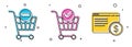 Set Remove shopping cart, Shopping cart with check mark and Online shopping on screen icon. Vector