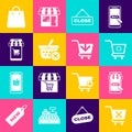 Set Remove shopping cart, Mobile and, Refresh, Hanging sign with Close, basket, Handbag and Add to Shopping icon. Vector Royalty Free Stock Photo