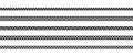 Set of repeating ropes. Seamless hemp cord line collection. Black outline chain, braid, plait stripe bundle. Horizontal