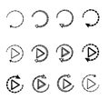 Set of replay or reload buttons icon with hand drawn doodle style vector isolated on white