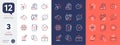 Set of Report, Cogwheel timer and Agreement document line icons. For design. Vector