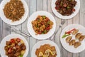set of representative dishes of Chinese restaurants in Europe. Lemon chicken, sautÃÂ©ed rice with prawns, sweet and sour pork, veal Royalty Free Stock Photo