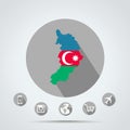 Set of Republic of Khakassia map in Azerbaijan flag colors Country, Camera, Mobile, Web, Globe icons