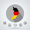 Set of Republic of Khakassia map in Germany flag colors Country, Camera, Mobile, Web, Globe icons