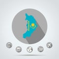 Set of Republic of Khakassia map in Kazakhstan flag colors Country, Camera, Mobile, Web, Globe icons