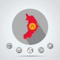 Set of Republic of Khakassia map in Kyrgyzstan flag colors Country, Camera, Mobile, Web, Globe icons