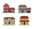 Set of residential houses exterior flat style vector illustration