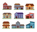 Set of residential houses exterior flat style vector illustration