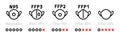 Set of respirators with different levels of protection. Editable line vector.