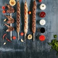 Set of Restaurant Barbecue Menu with Grilled Lamb Loin and Various Lyulya Kebabs Royalty Free Stock Photo