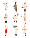 Set of restaurant chefs with kitchenware and dishes in hands. Professional kitchen workers. Men and women characters in