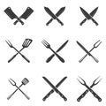 Set of restaurant knives icons. Silhouette - Cleaver and Chef Knives.