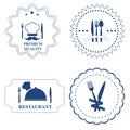 Set of the restaurant labels and kitchen cutlery on white background Royalty Free Stock Photo