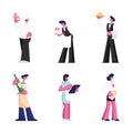 Set of Restaurant Staff Isolated on White Background. Male and Female Characters in Uniform Chef Gesturing Ok Sign