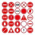 A set of restrictive and warning signs. Isolated on white background. Set of stop motion icons in flat style. Vector Royalty Free Stock Photo