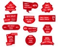 Set of retail red sale tags. Stickers best offer price and big sale pricing badges design. Limited sales offer label Royalty Free Stock Photo