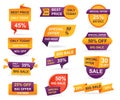 Set of retail sale tags. Stickers best offer price and big sale pricing tag badge design. Limited sales offer label