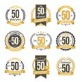 Set of Retro Anniversary Badges 50th Year Celebration.