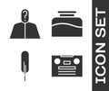 Set Retro audio cassette tape, Anonymous with question mark, Feather pen and Inkwell icon. Vector Royalty Free Stock Photo