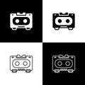 Set Retro audio cassette tape icon isolated on black and white background. Vector Royalty Free Stock Photo