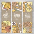 Set of retro bakery banners on cardboard. Bakery products