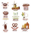 Set of retro bakery and bread logo, labels, badges and design elements. Royalty Free Stock Photo