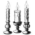 Set of retro candles hand drawn sketch Vector illustration