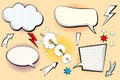 Set retro of cartoon, speech sketch. Comic speech bubbles. Empty dialog Clouds in pop art style with halftone shadows. Sketch blac