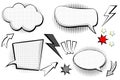 Set retro of cartoon, speech sketch. Comic speech bubbles. Empty dialog Clouds in pop art style with halftone shadows. Sketch blac