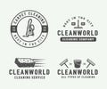 Set of retro cleaning logo badges, emblems and labels