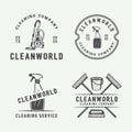 Set of retro cleaning logo badges, emblems and labels