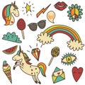 Set of retro colored funny stickers. Royalty Free Stock Photo